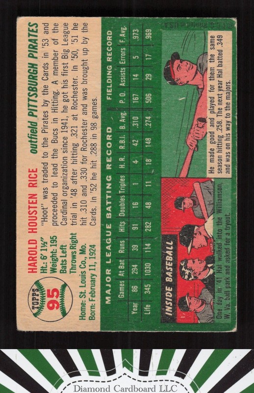 1954 Topps #95 Hal Rice VGEX l, back