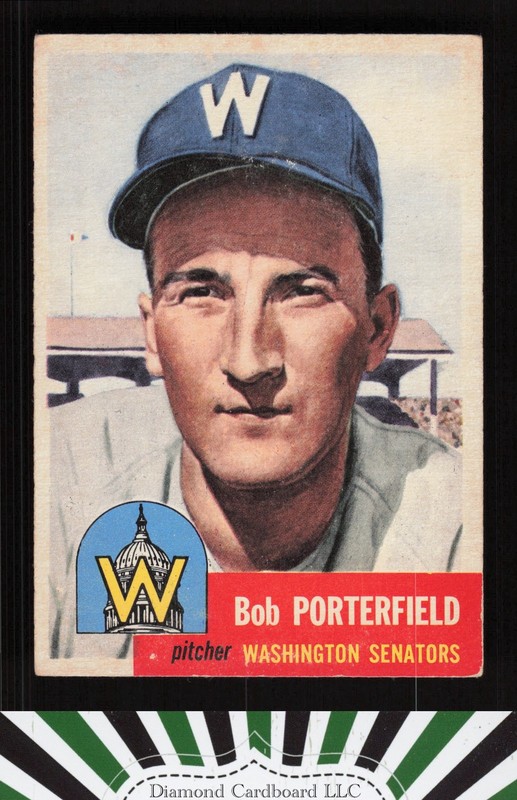 1953 Topps #108 Bob Porterfield : Bio uses white text FR a, front