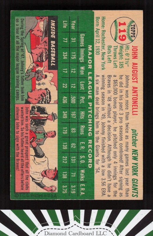 1954 Topps #119 Johnny Antonelli EX+ [CENTERED] f, back