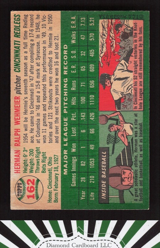 1954 Topps #162 Herman Wehmeier VGEX+ h, back