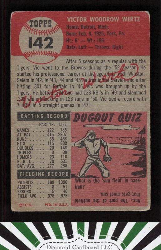 1953 Topps #142 Vic Wertz : Bio uses black text GD a, back