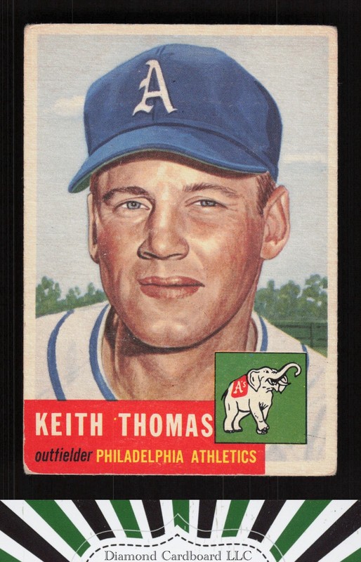 1953 Topps #129 Keith Thomas : Bio uses black text GD+ b, front