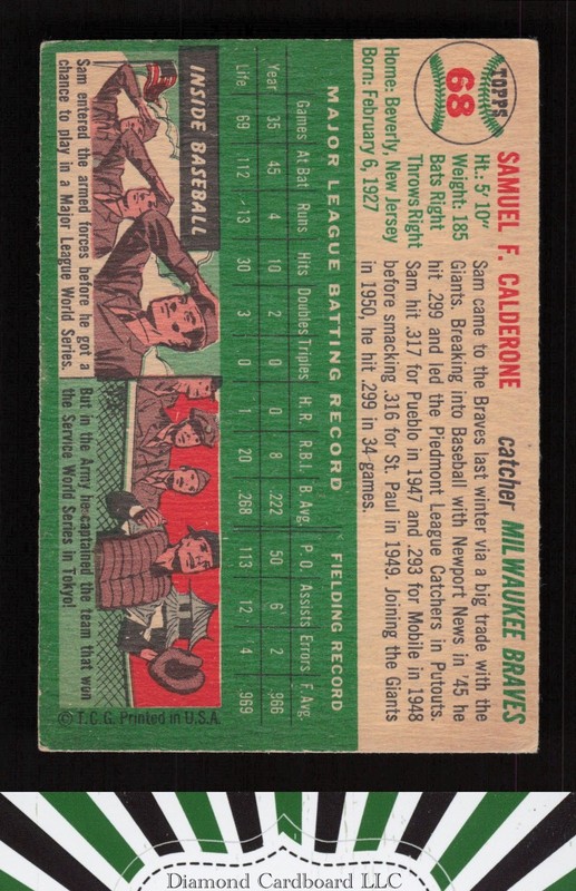 1954 Topps #68 Sammy Calderone VGEX e, back