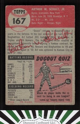 1953 Topps #167 Art Schult GD a, back