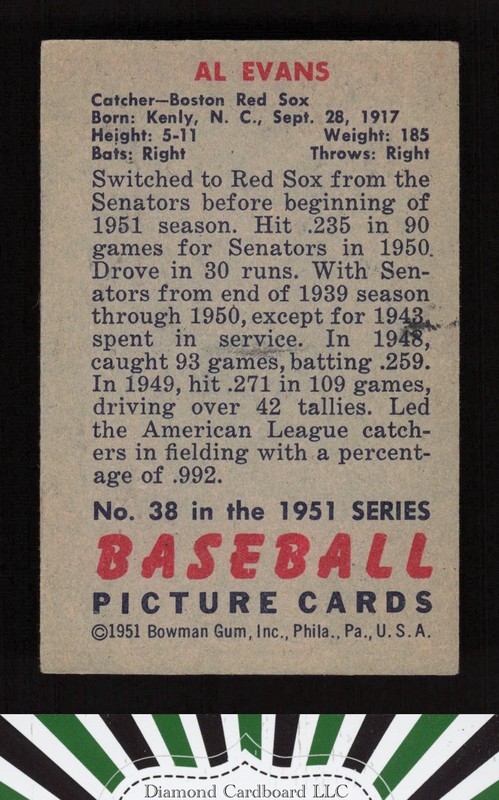1951 Bowman #38 Al Evans VG, back