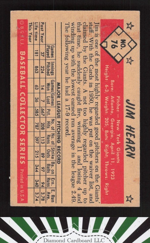 1953 Bowman Color #76 Jim Hearn VGEX b, back