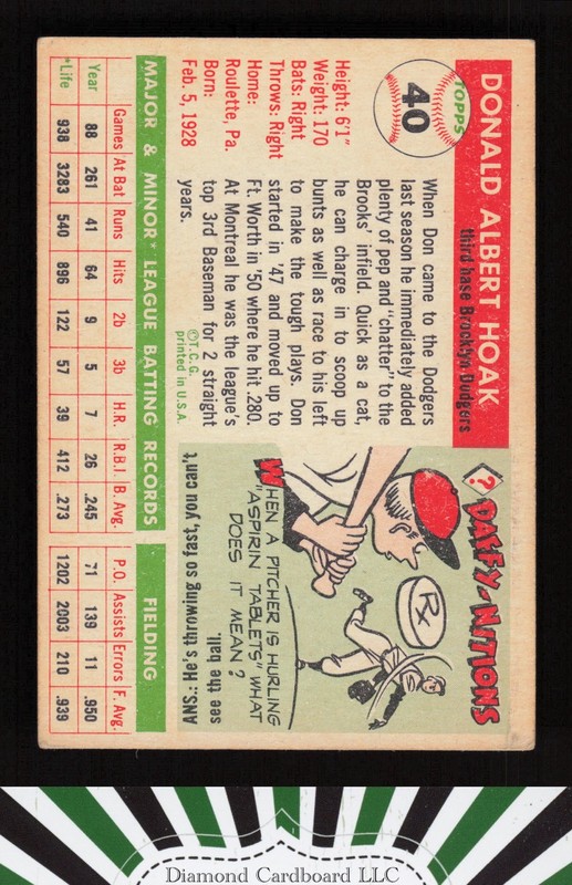 1955 Topps #40 Don Hoak VGEX m, back