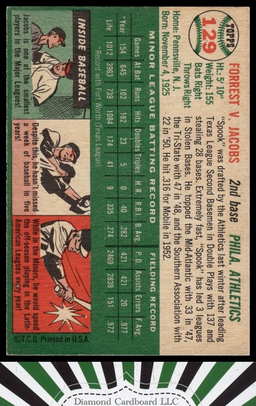 1954 Topps #129 Forrest Jacobs EX j, back
