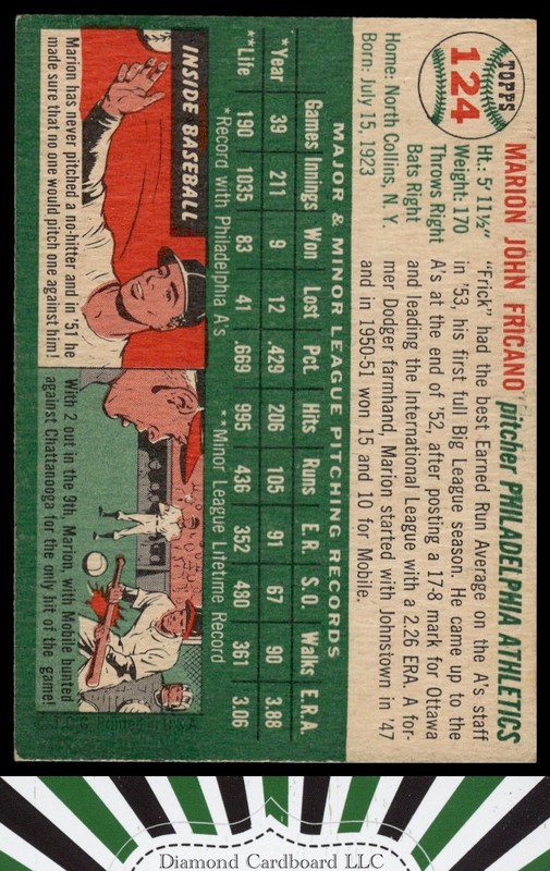 1954 Topps #124 Marion Fricano EX+ c, back