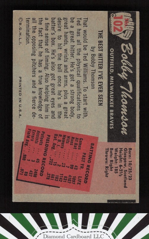 1955 Bowman #102 Bobby Thomson EX, back