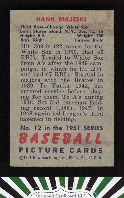 1951 Bowman #12 Hank Majeski VGEX+, back
