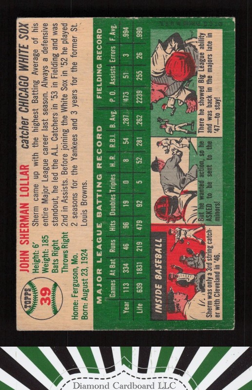 1954 Topps #39 Sherm Lollar VGEX e, back