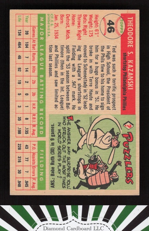 1955 Topps #46 Ted Kazanski EXMT l, back