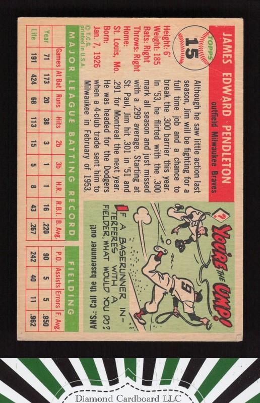 1955 Topps #15 Jim Pendleton VG j, back