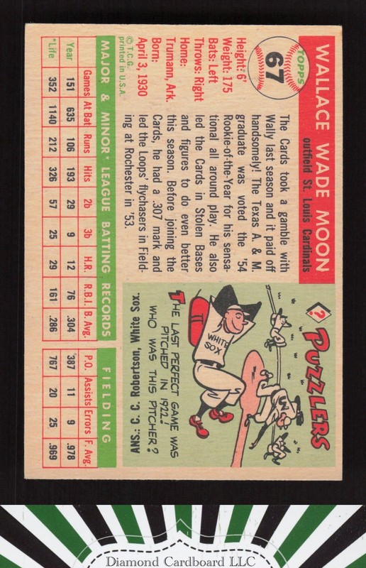 1955 Topps #67b Wally Moon EX (Red Dot Variation) l, back