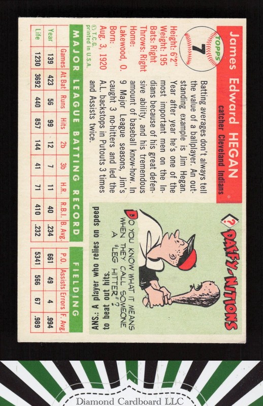 1955 Topps #7 Jim Hegan GD a, back