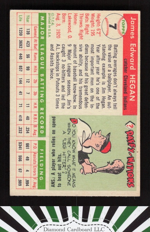 1955 Topps #7 Jim Hegan VGEX c, back