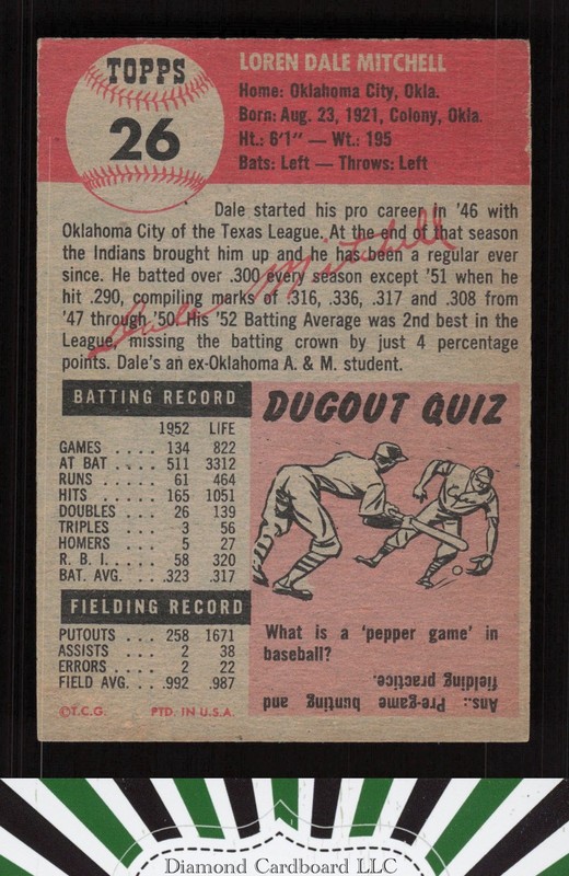 1953 Topps #26 Dale Mitchell VGEX+ e, back