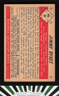 1953 Bowman Color #31 Jimmie Dykes GD a, back