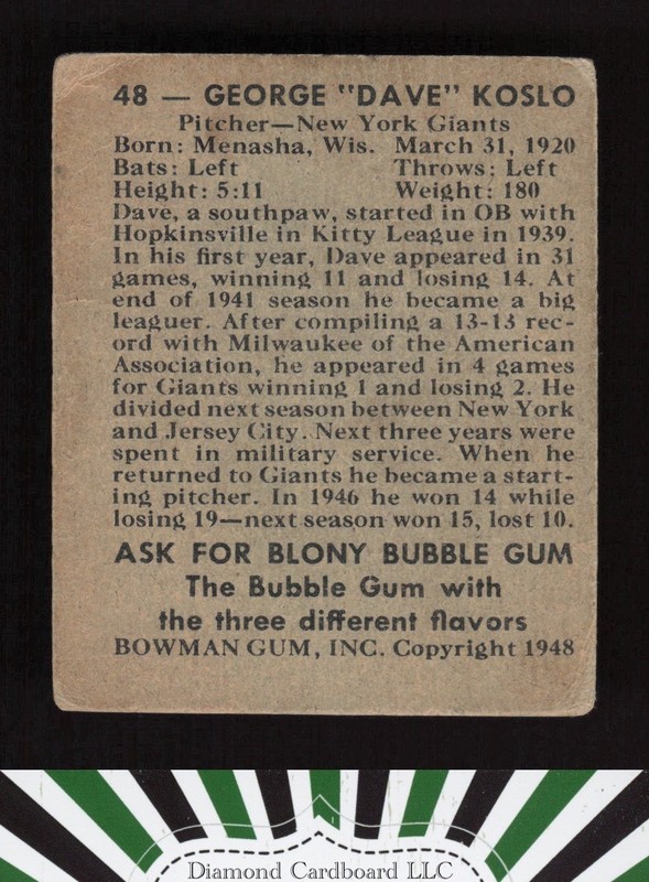 1948 Bowman #48 George "Dave" Koslo VG (MC) a, back