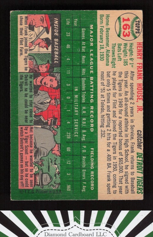 1954 Topps #163 Frank House VGEX a, back