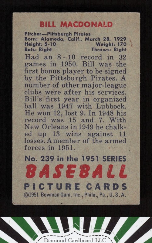 1951 Bowman #239 Bill Macdonald VGEX+, back
