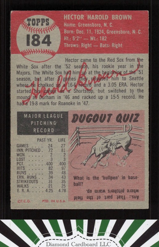 1953 Topps #184 Hal Brown VG+ c, back