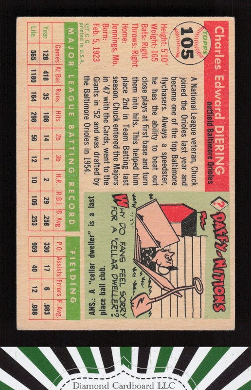 1955 Topps #105 Chuck Diering VGEX g, back