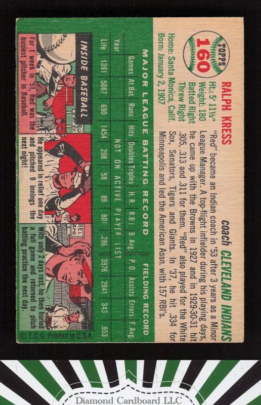 1954 Topps #160 Red Kress GD i, back