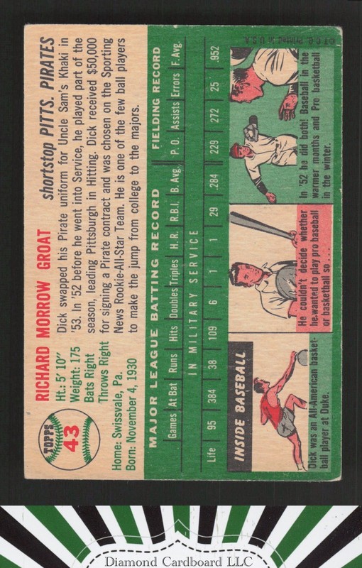 1954 Topps #43 Dick Groat VGEX i, back