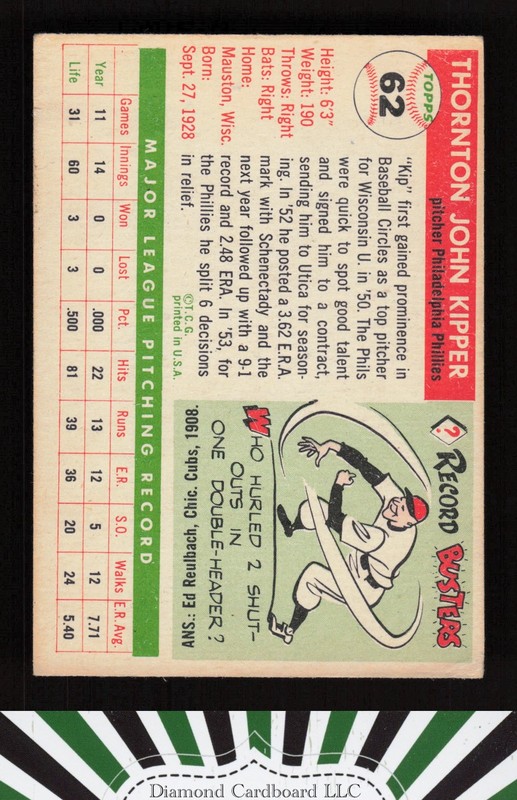 1955 Topps #62 Thornton Kipper GD a, back