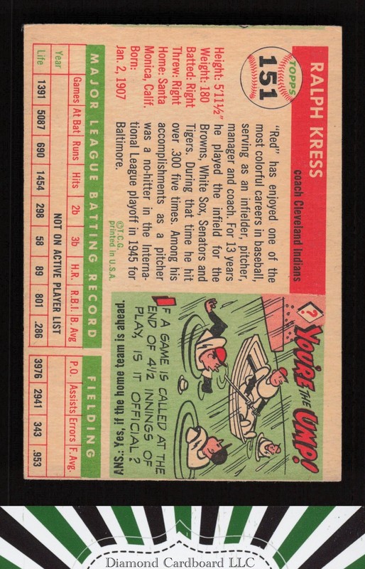 1955 Topps #151 Red Kress VGEX (MC) c, back