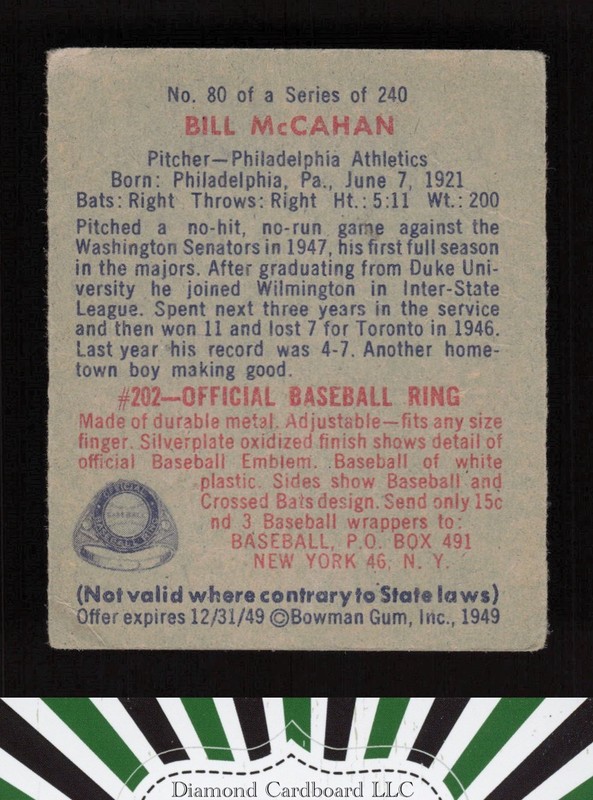 1949 Bowman #80 Bill McCahan VG a, back